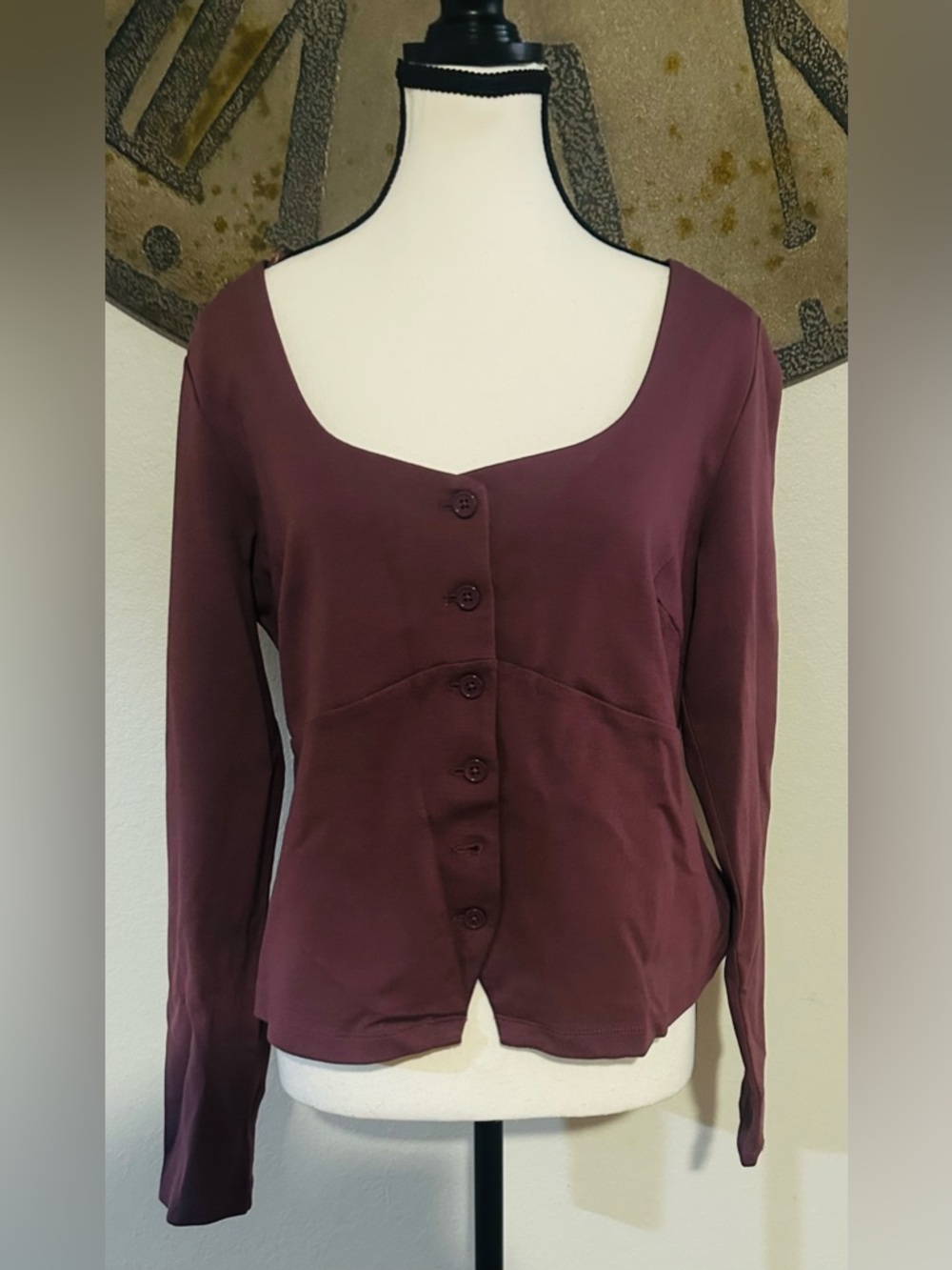 a new day Button-Front Scoop Neck Top - Plum